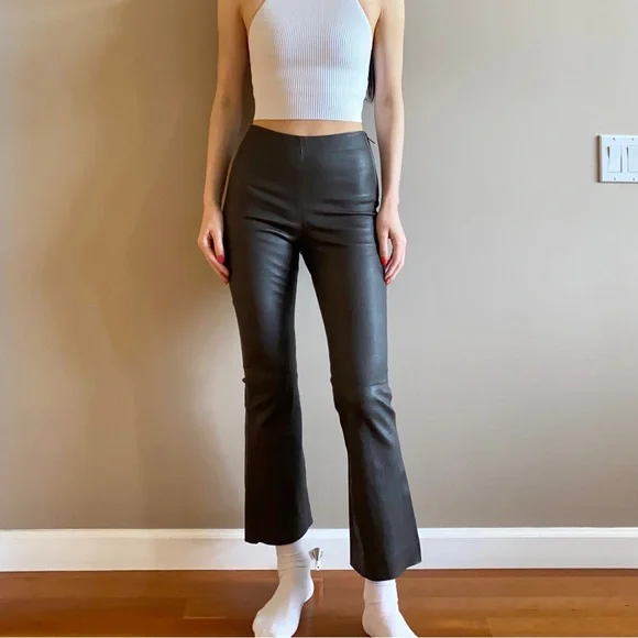 Zara limited edition sheep leather kick flare pants black - Picture 6 of 16